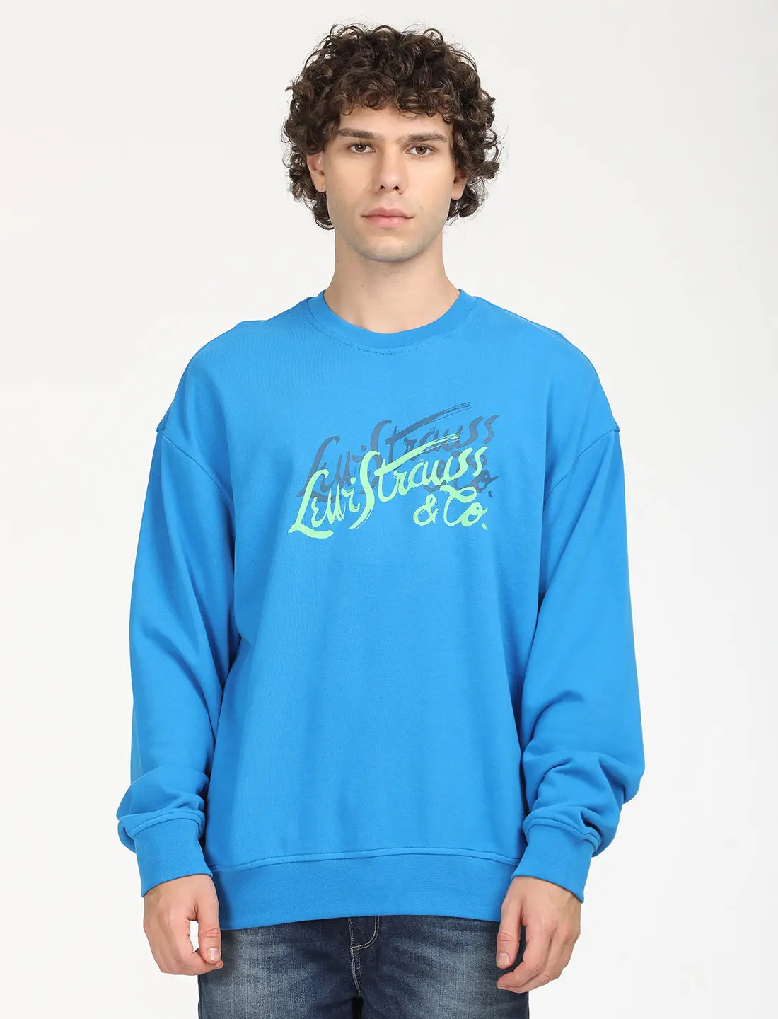 Men's Solid Dark Blue Crew Neck Sweatshirt 1