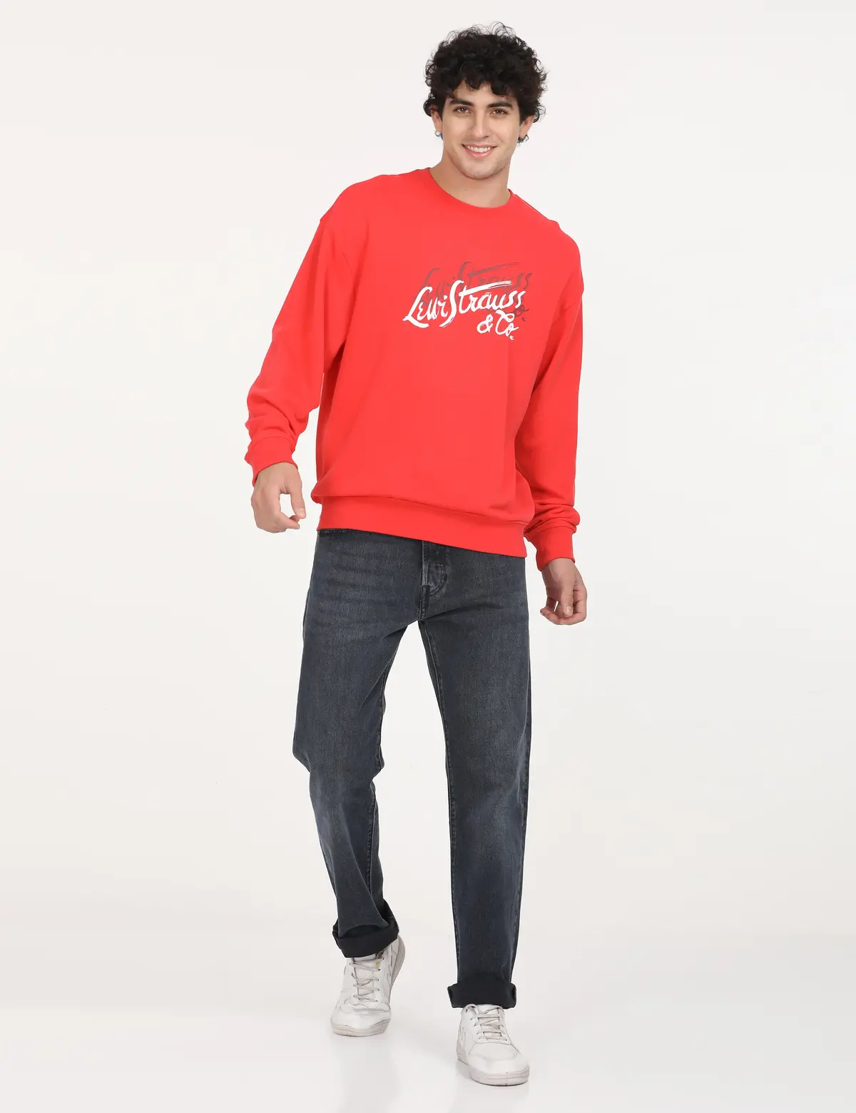 Men's Solid Red Crew Neck Sweatshirt 1