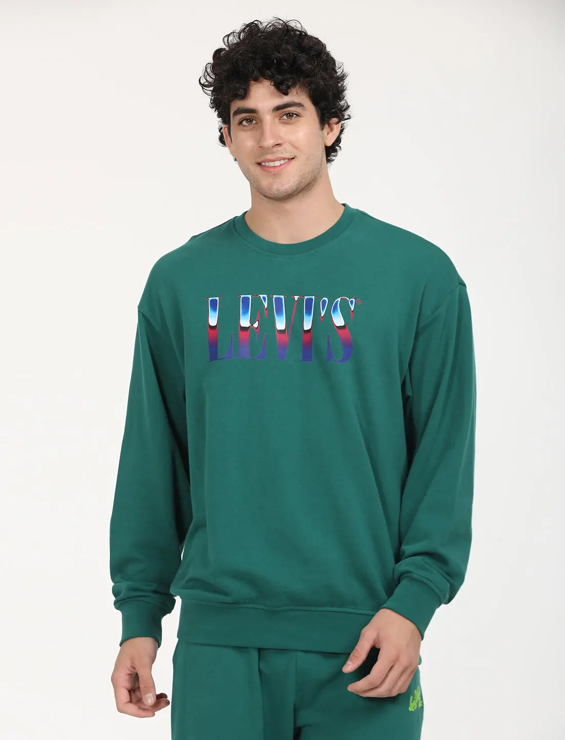 Men's Solid Green Crew Neck Sweatshirt 1