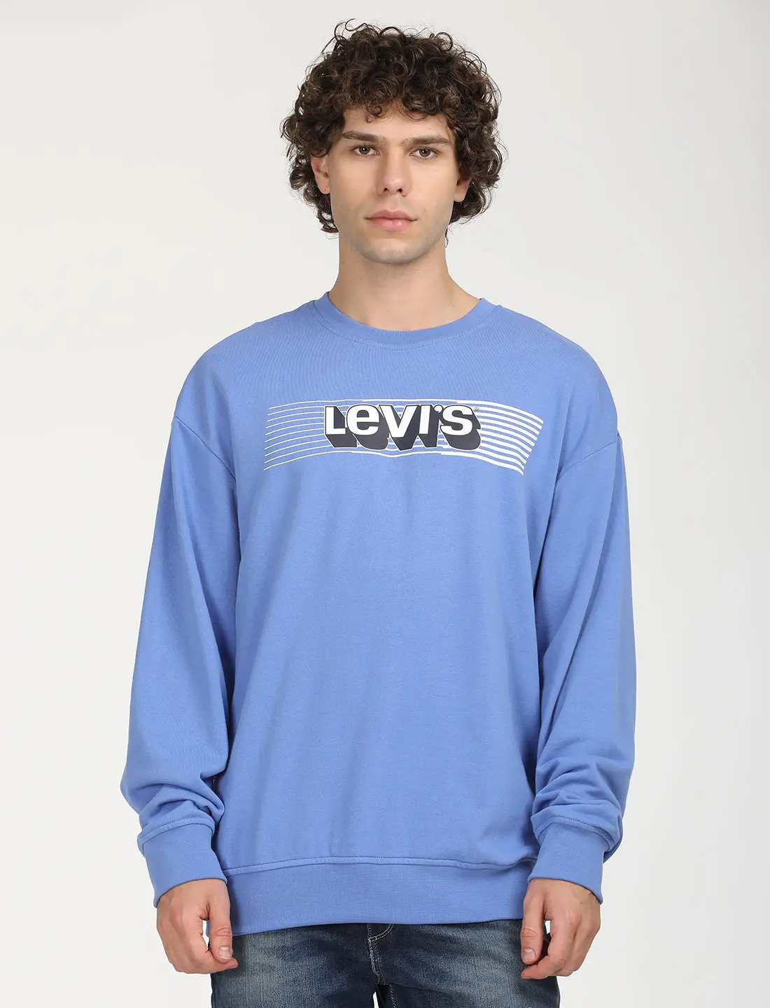 Men's Solid Blue Crew Neck Sweatshirt 1