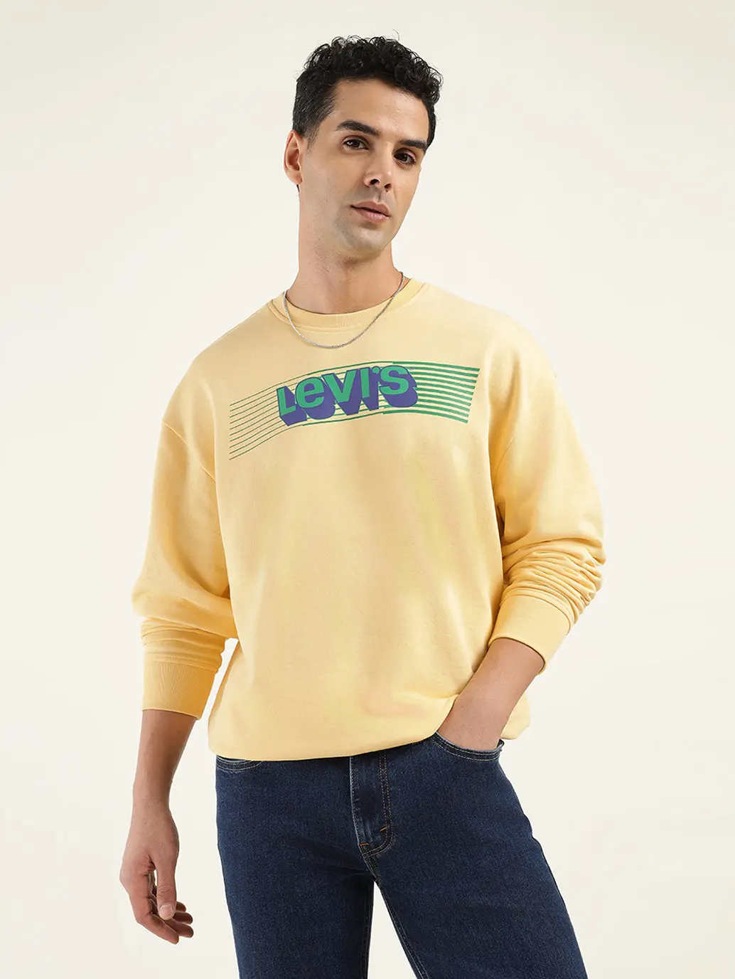 Men's Solid Yellow Crew Neck Sweatshirt 1