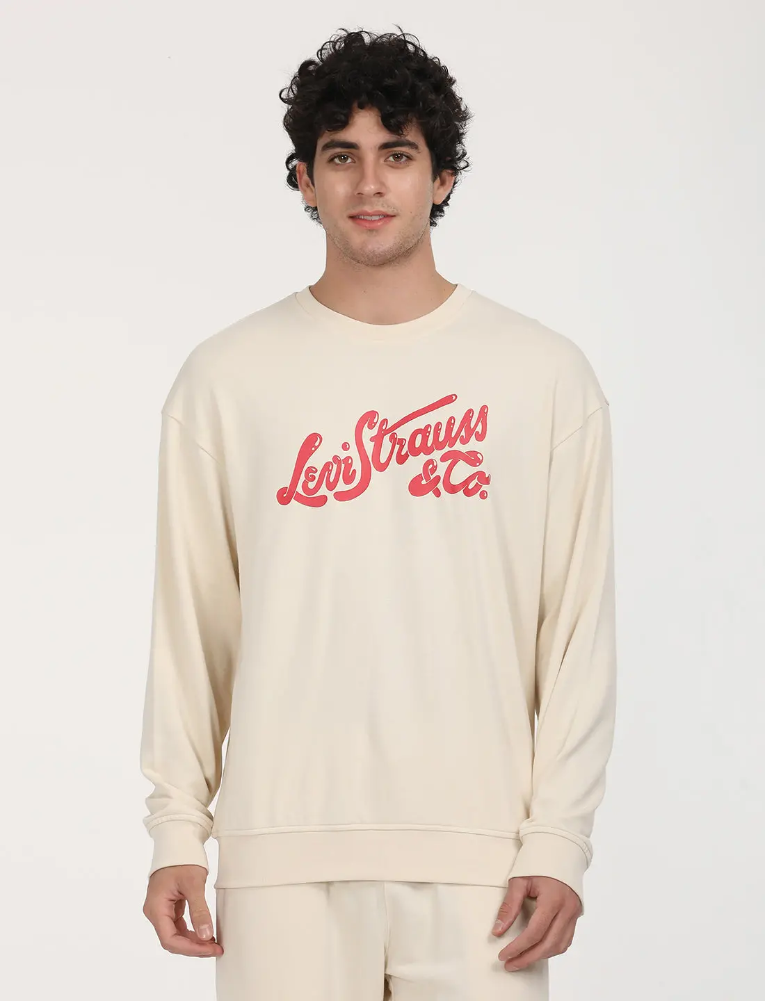 Men's Solid Beige Crew Neck Sweatshirt 1