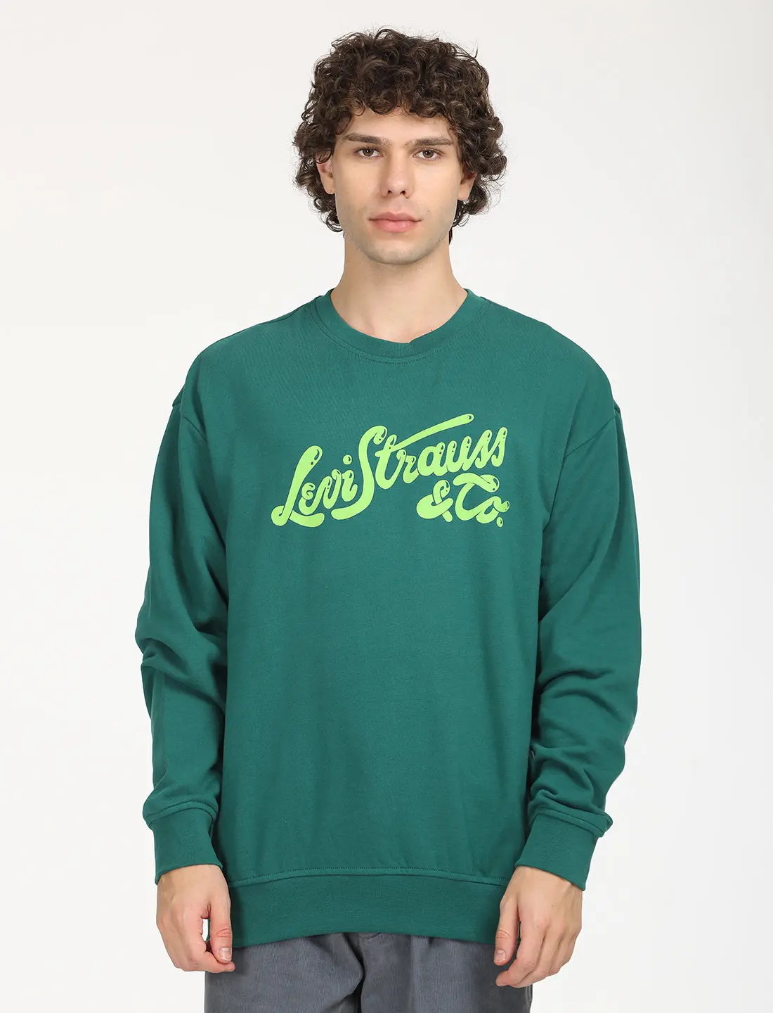 Men's Solid Green Crew Neck Sweatshirt 1