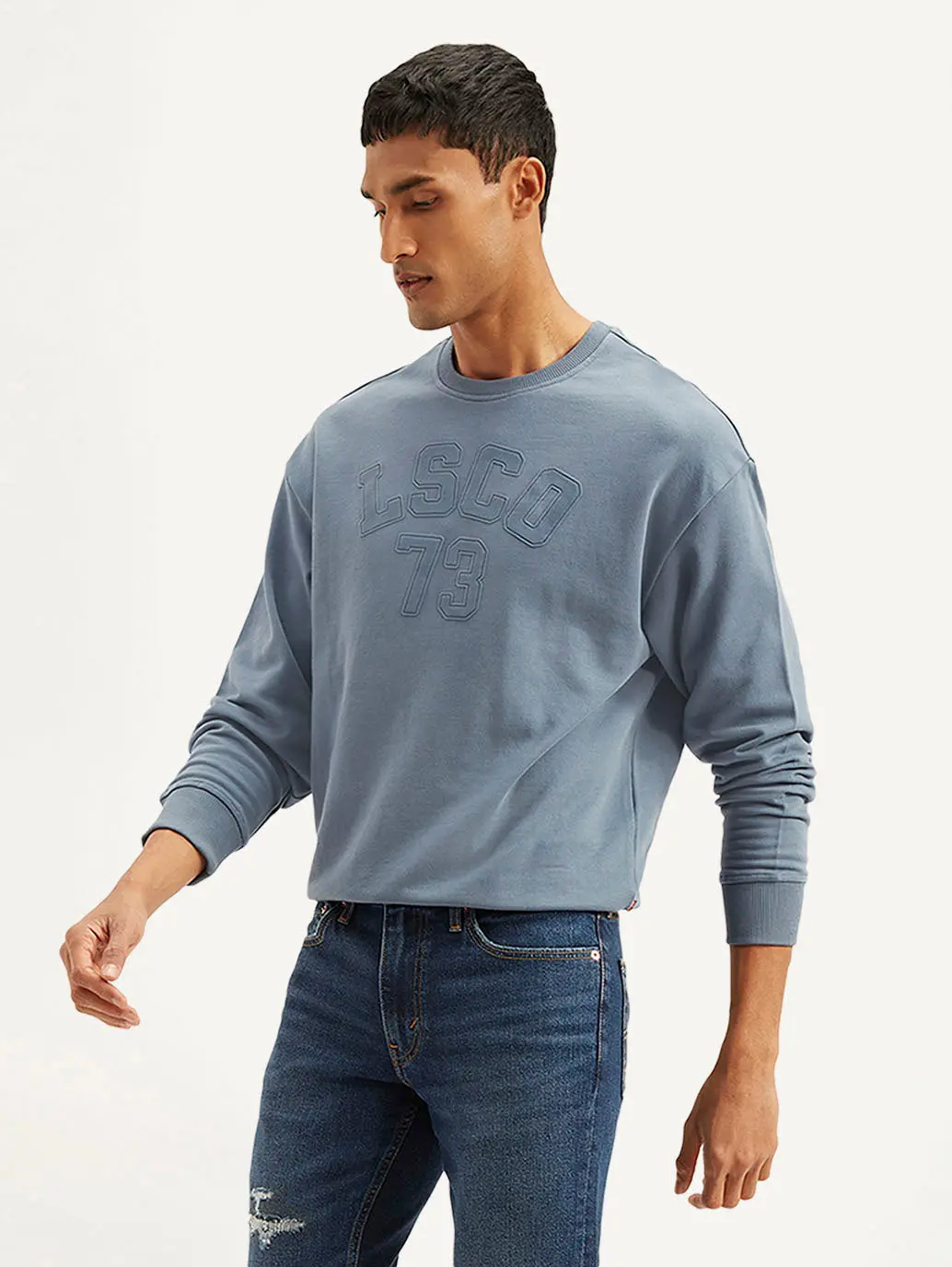 Men's Typographic Blue Crew Neck Sweatshirt 1