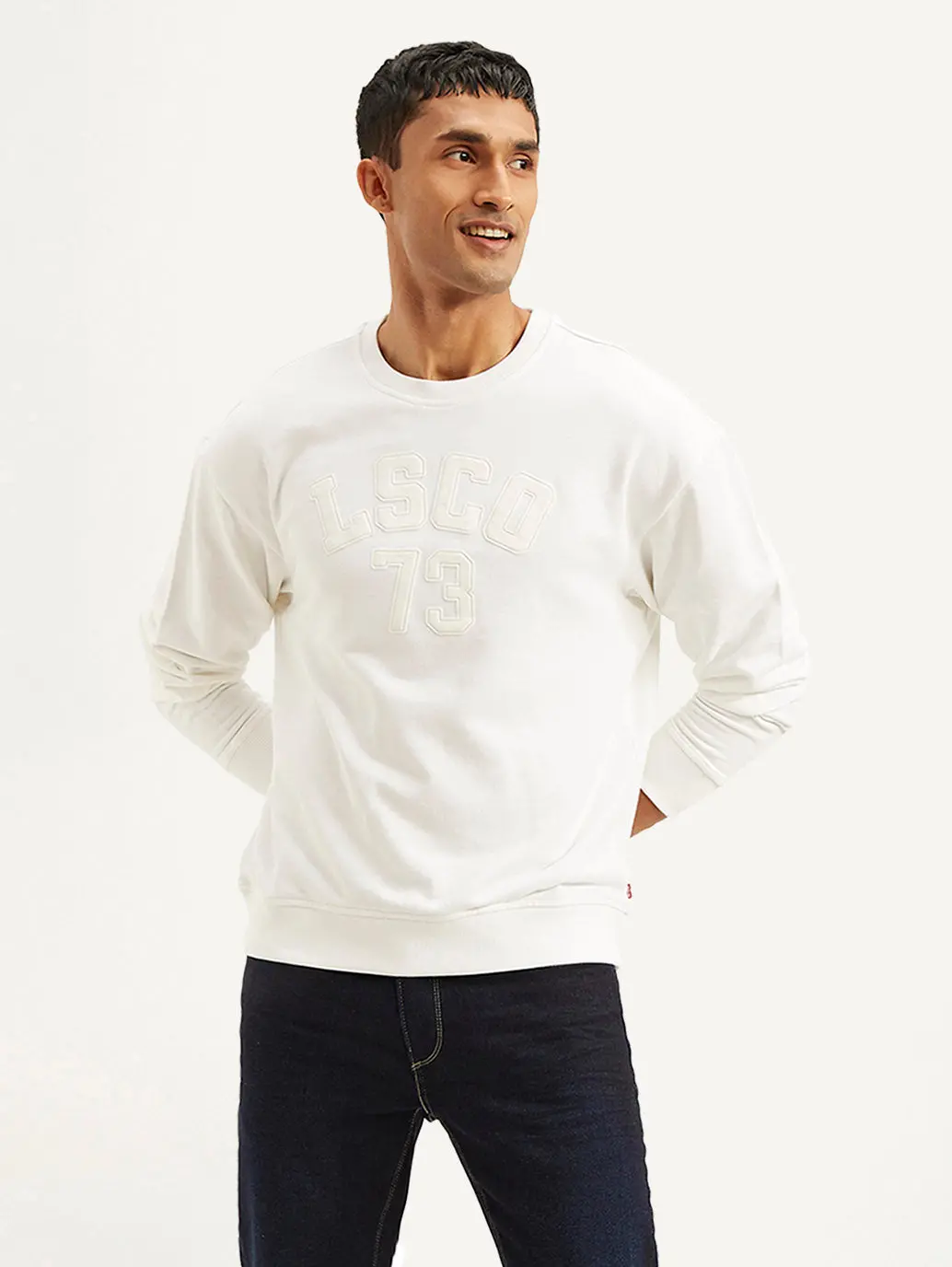 Men's Typography White Crew Neck Sweatshirt 1