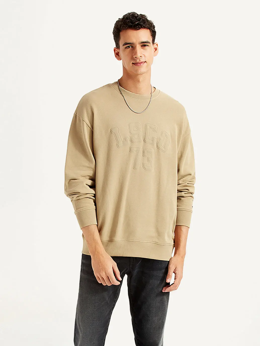 Men's Typographic Beige Crew Neck Sweatshirt 1