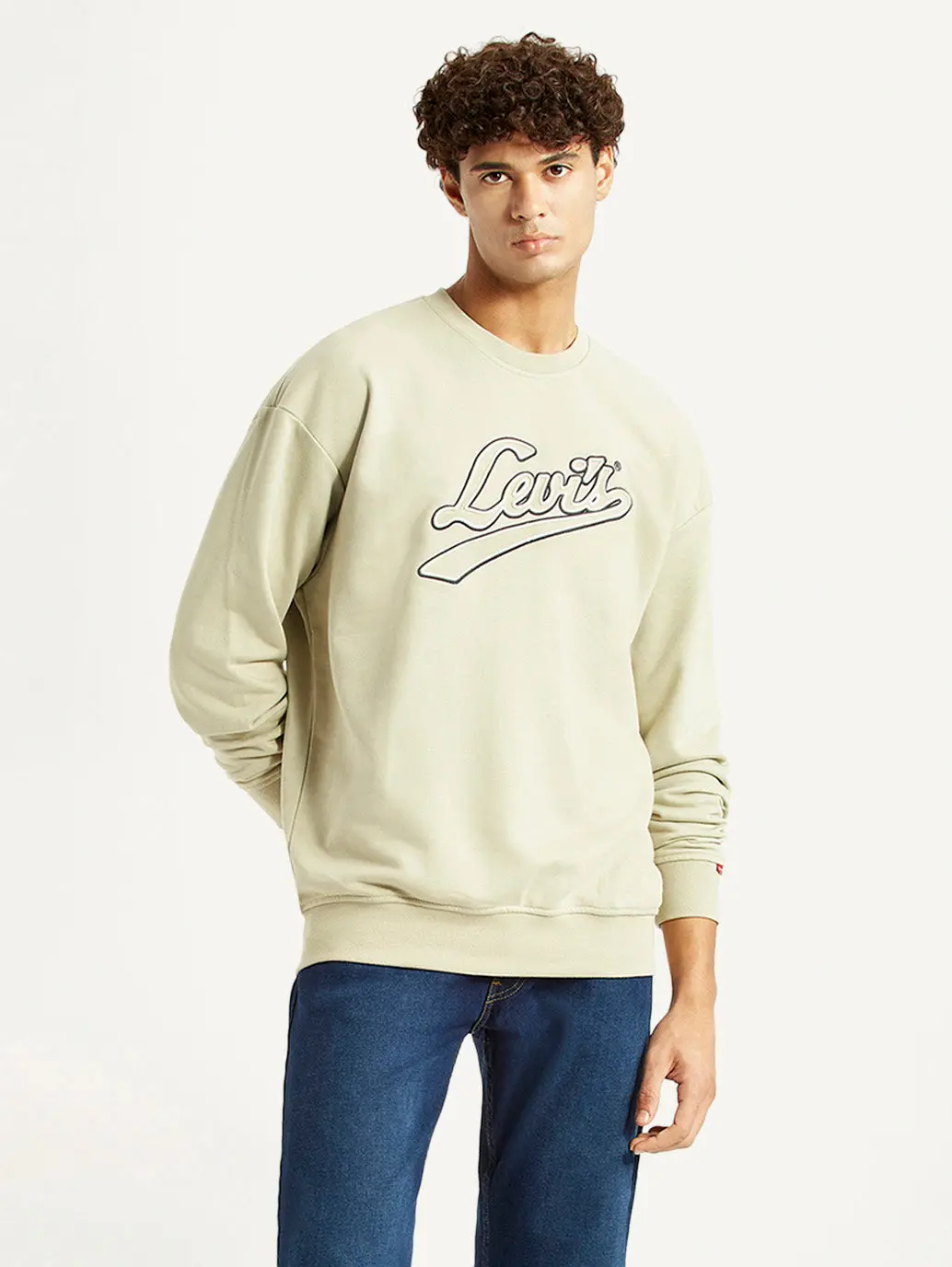 Men's Brand Logo Beige Crew Neck Sweatshirt 1