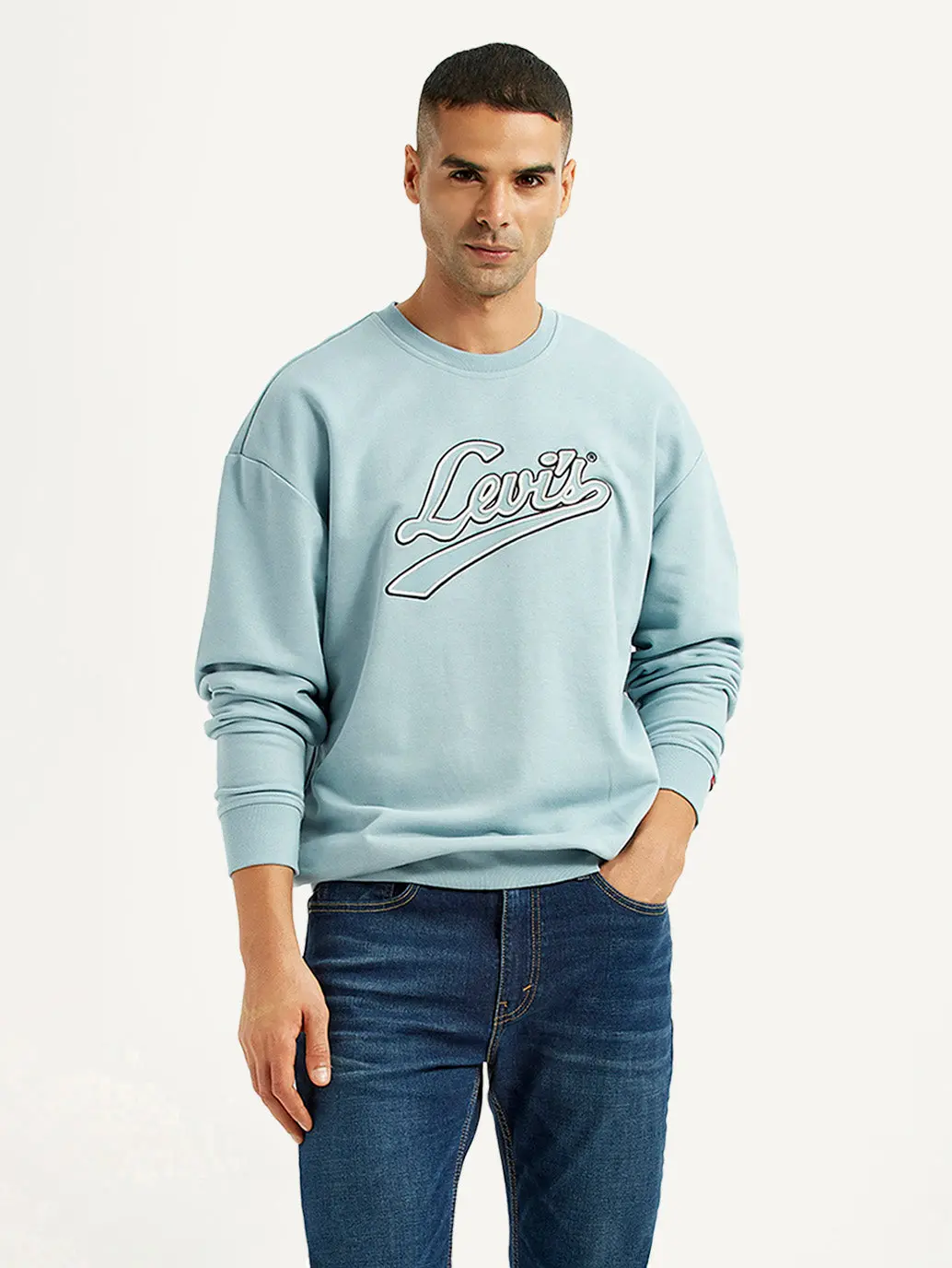 Men's Brand Logo Light Blue Crew Neck Sweatshirt 1