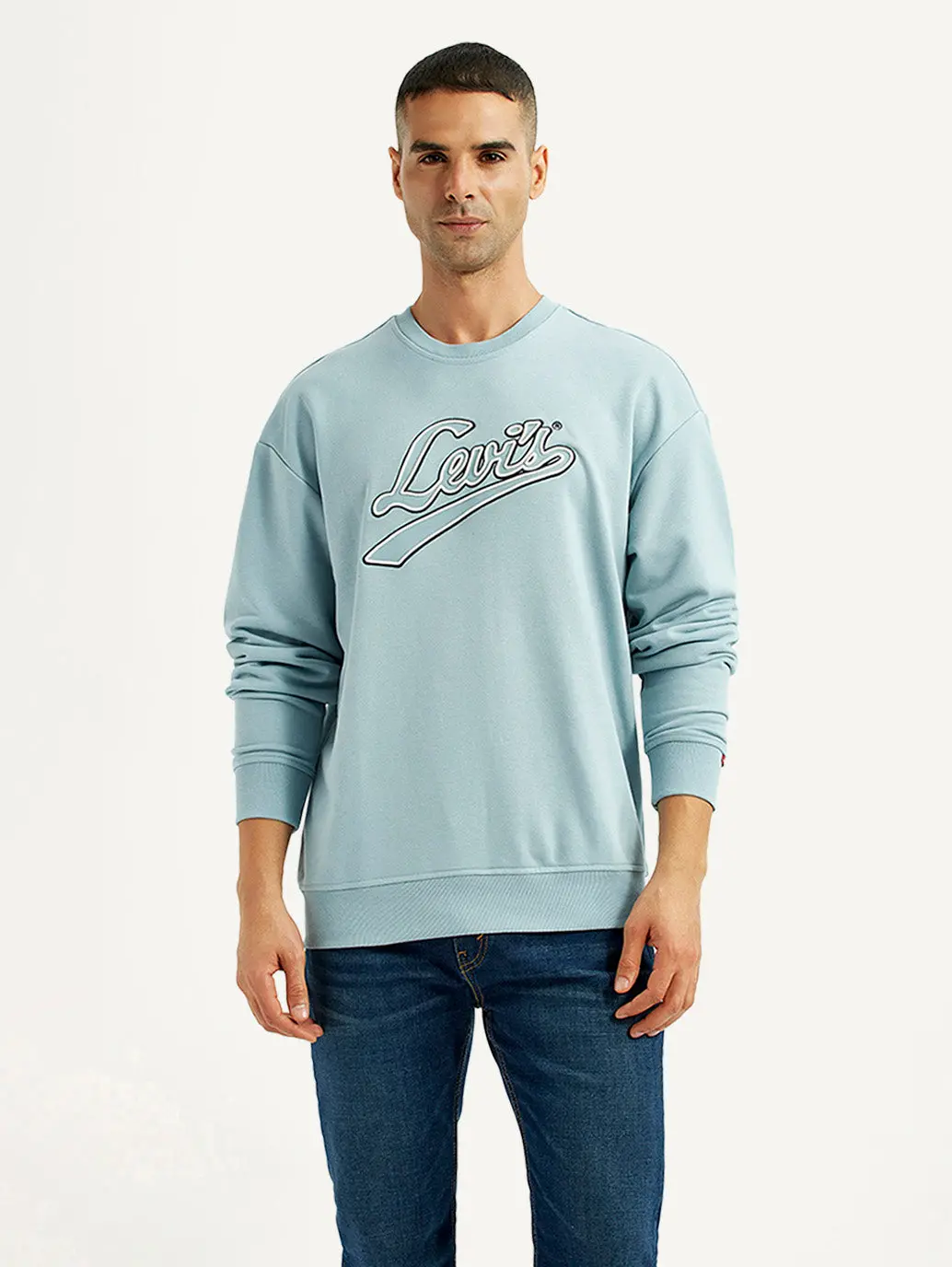 Men's Brand Logo Light Blue Crew Neck Sweatshirt 5
