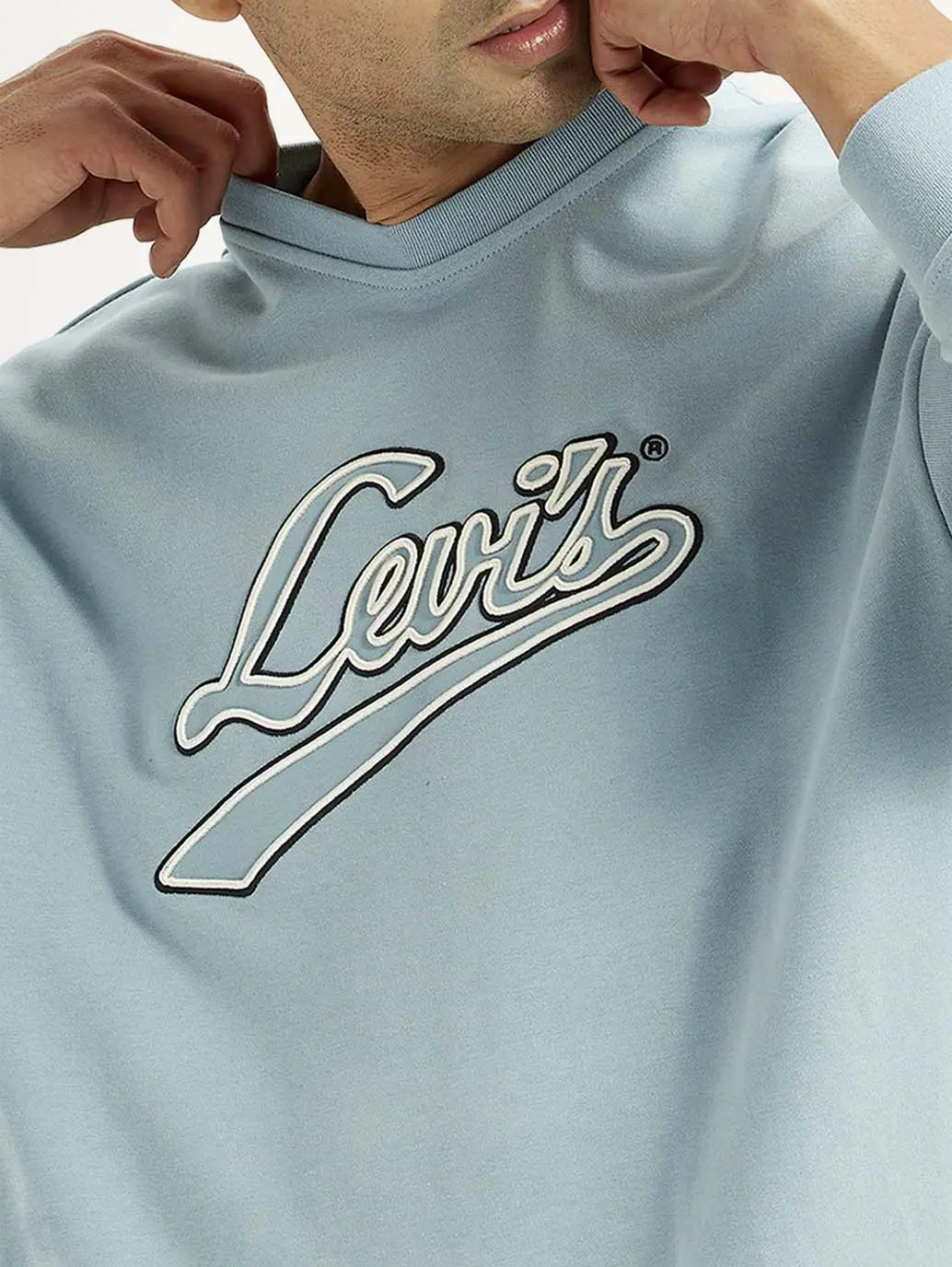 Men's Brand Logo Light Blue Crew Neck Sweatshirt 4