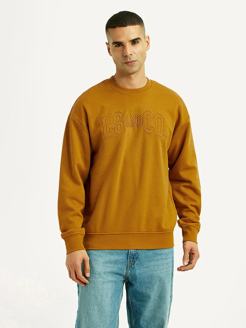 Men's Embroidered Yellow Crew Neck Sweatshirt 3