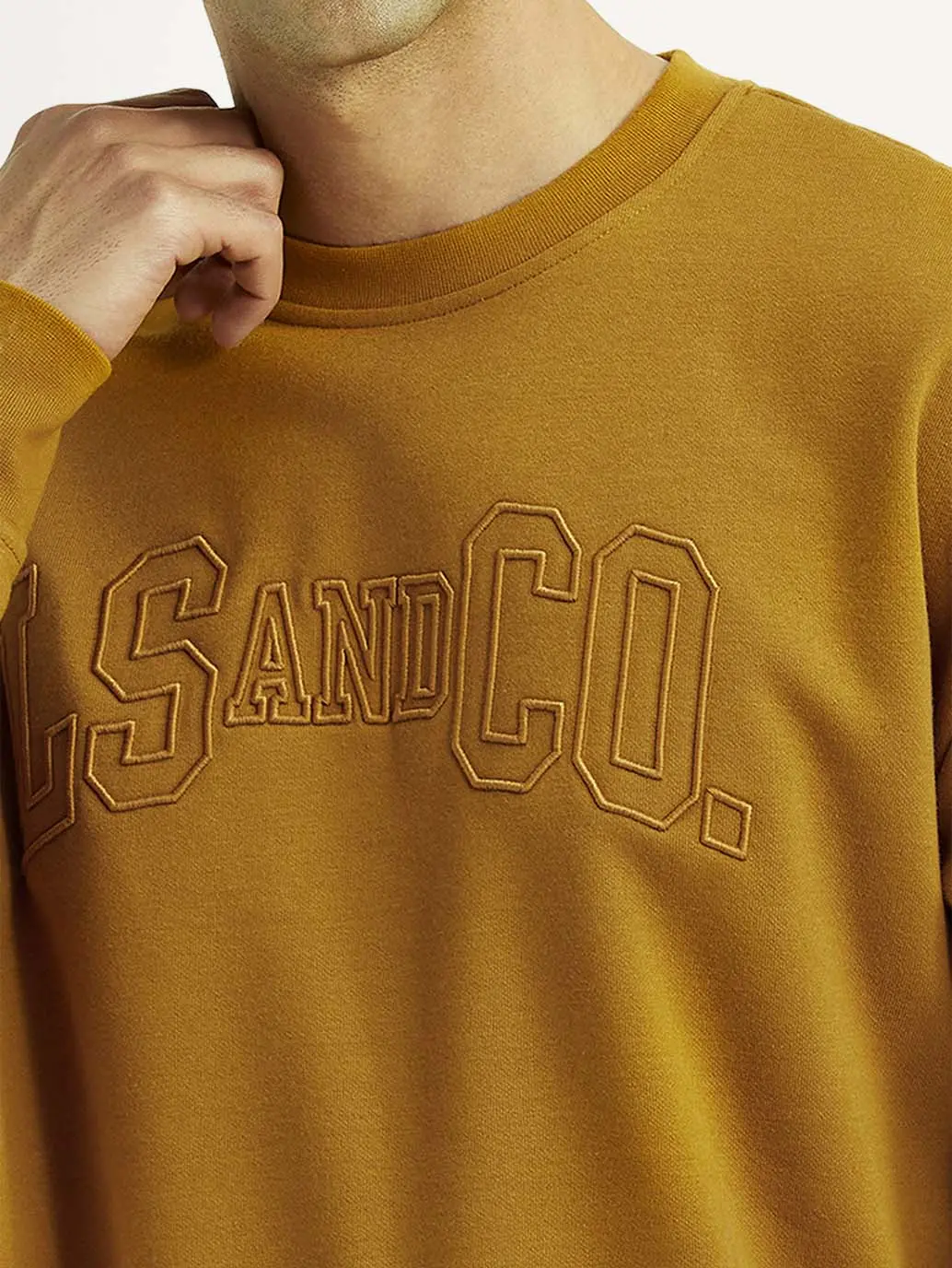 Men's Embroidered Yellow Crew Neck Sweatshirt 4