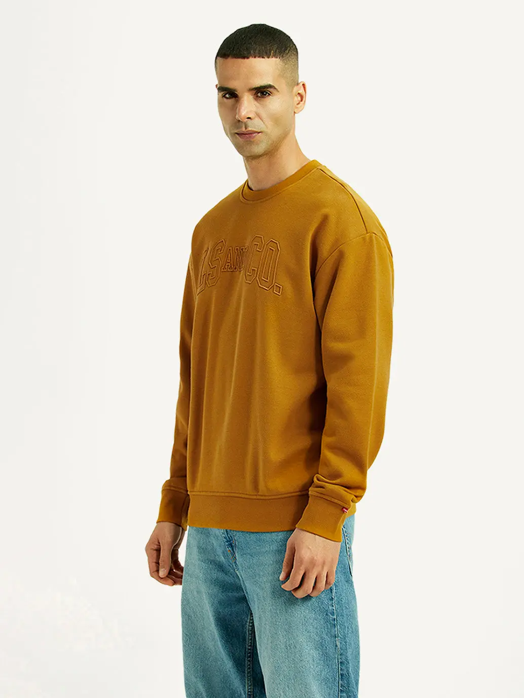 Men's Embroidered Yellow Crew Neck Sweatshirt 5
