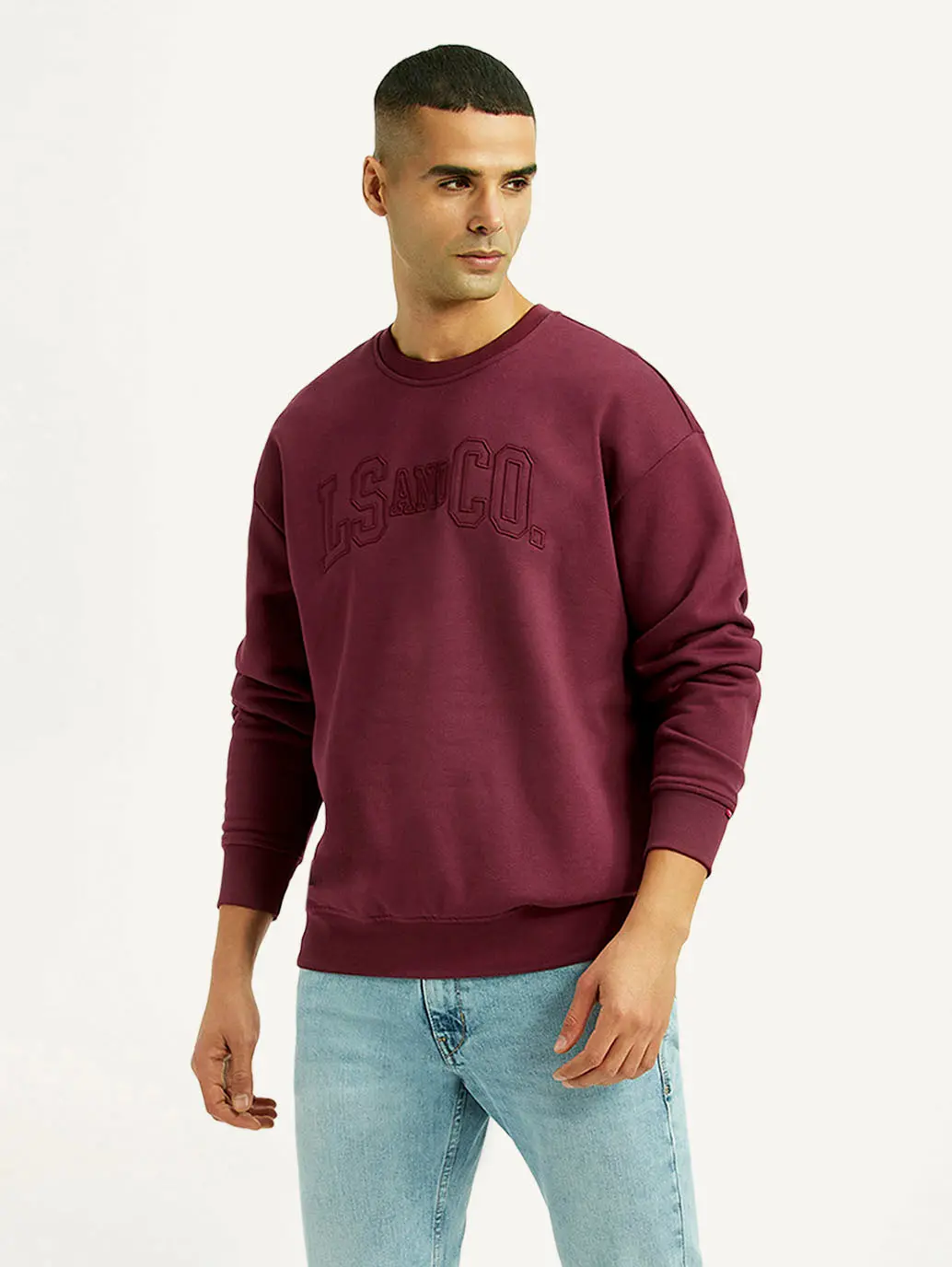 Men's Embroidered Maroon Crew Neck Sweatshirt 1