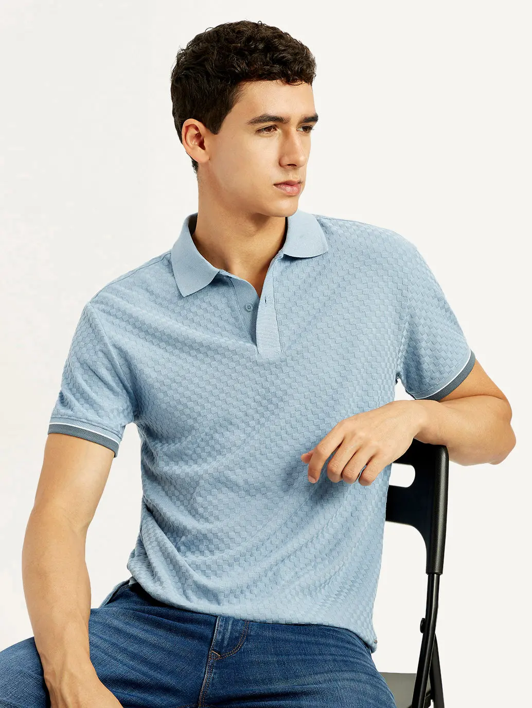 Men's Solid Light Blue Slim Fit Polo T-Shirt 1