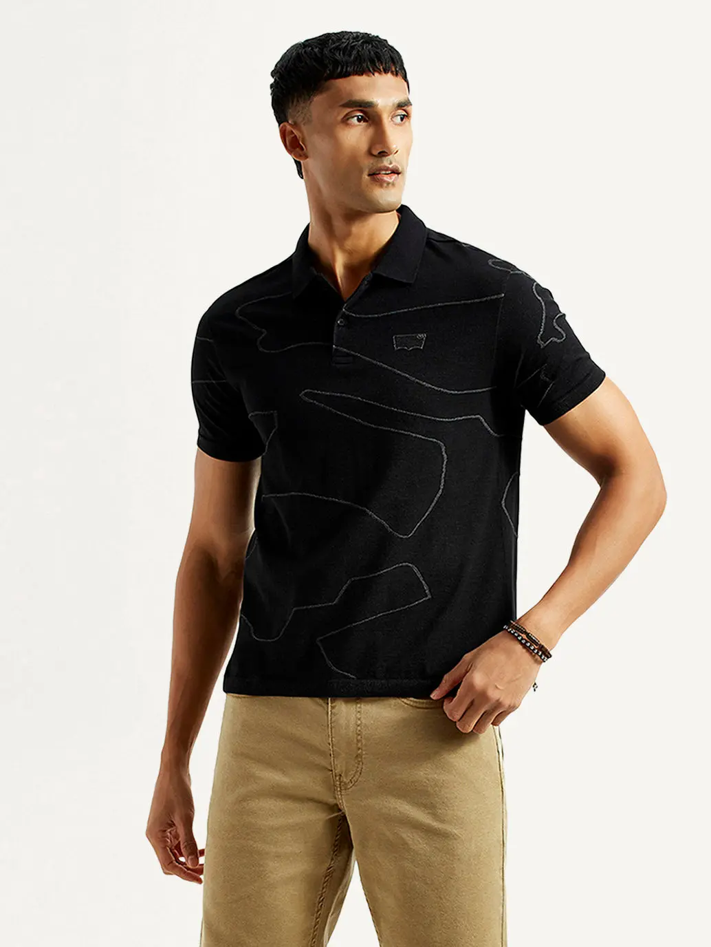 Men's Abstract Black Slim Fit Polo T-Shirt 1
