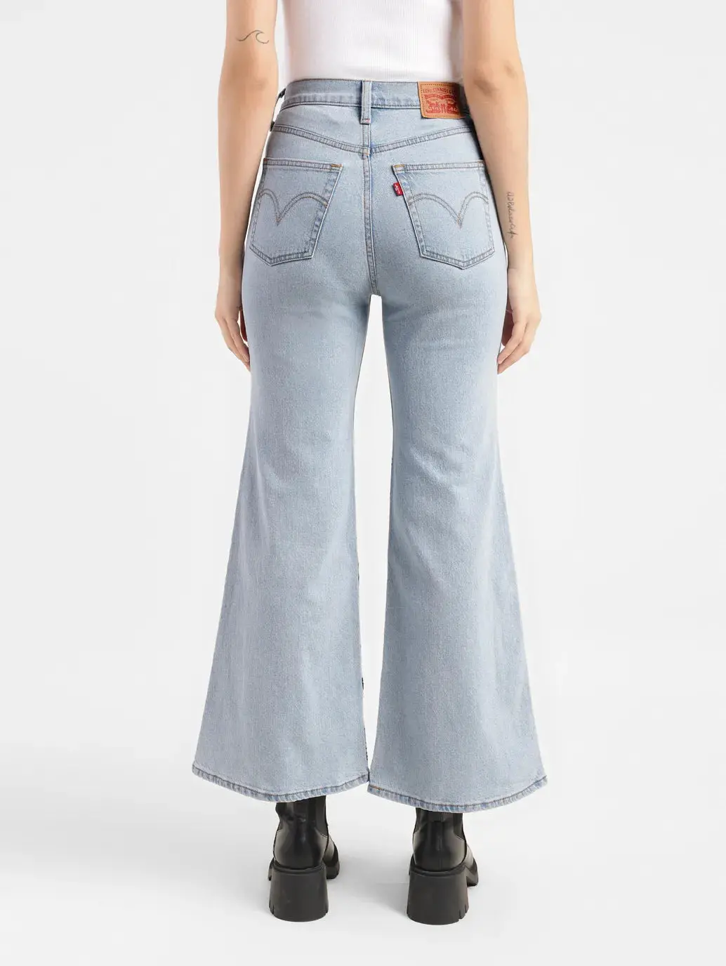 Women's Blue Ribcage Bell Bottom Wide Leg Fit High Rise Jeans 3