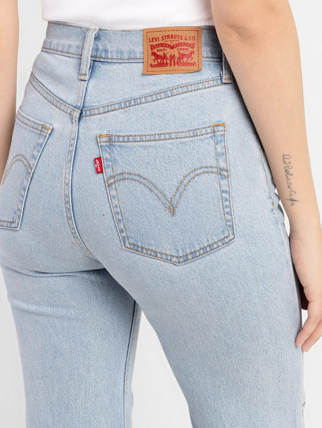 Women's Blue Ribcage Bell Bottom Wide Leg Fit High Rise Jeans 5