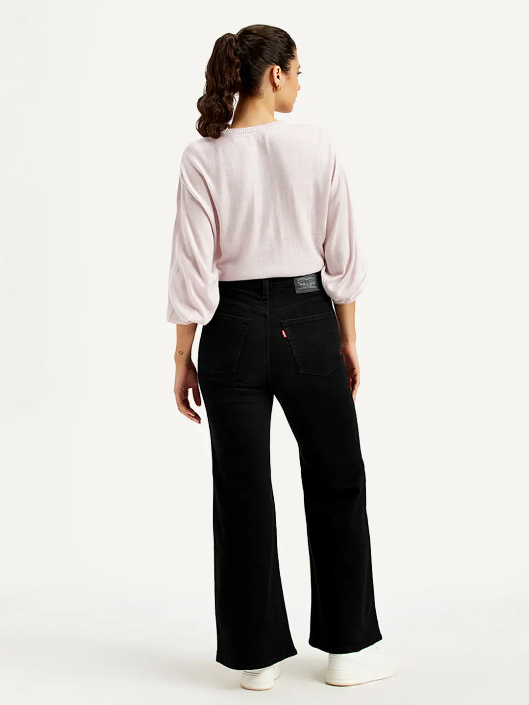 Women's Black Ribcage Bell Bottom Wide Leg Fit High Rise Jeans 3
