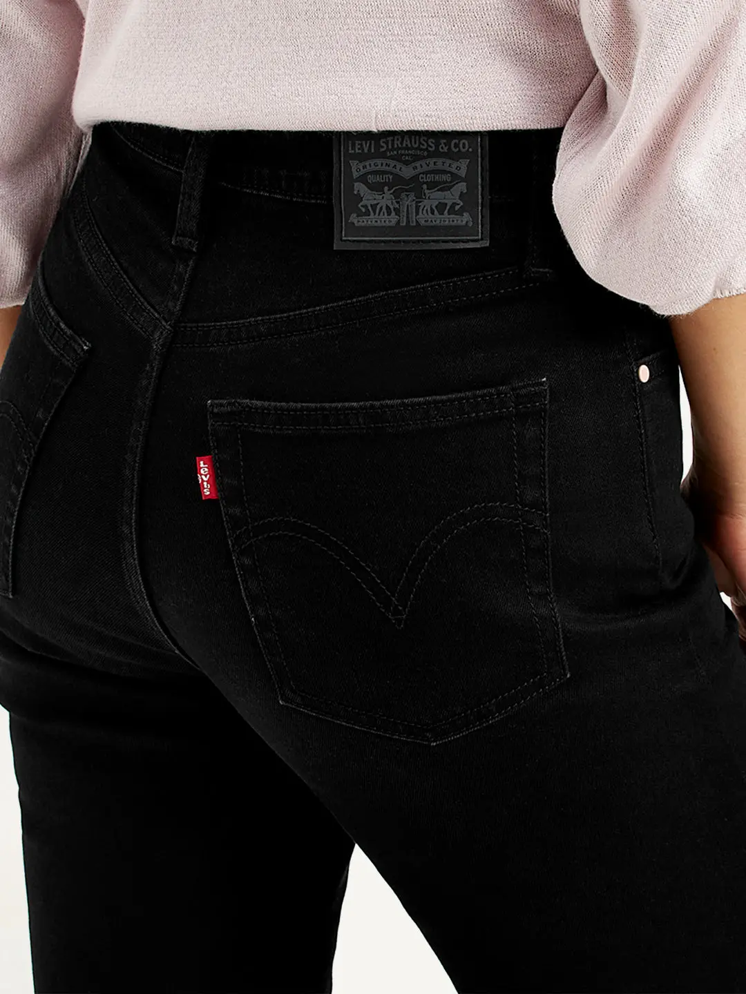 Women's Black Ribcage Bell Bottom Wide Leg Fit High Rise Jeans 4