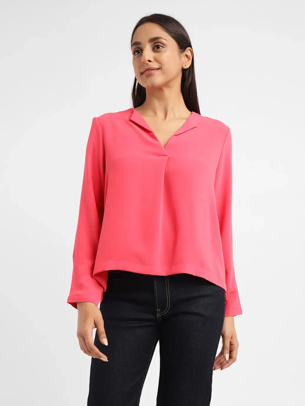 Women's Solid Pink V Neck Top 1