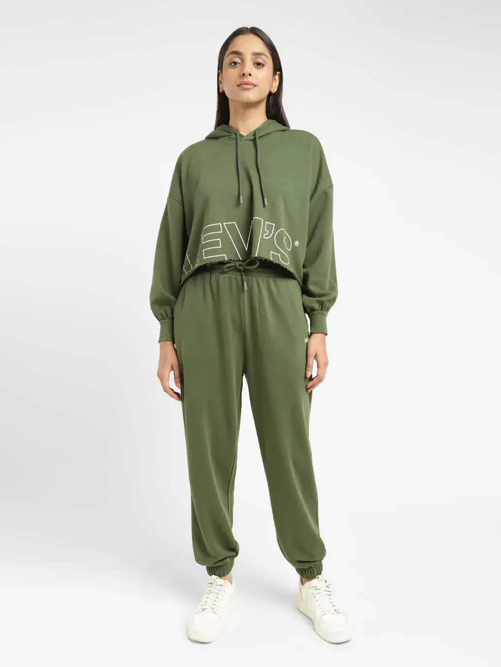 Women's Brand Logo Green Hooded Sweatshirt 1