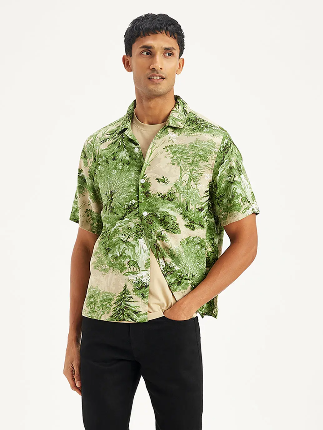 Men's Jacquard Regular Fit Camp Shirt 1