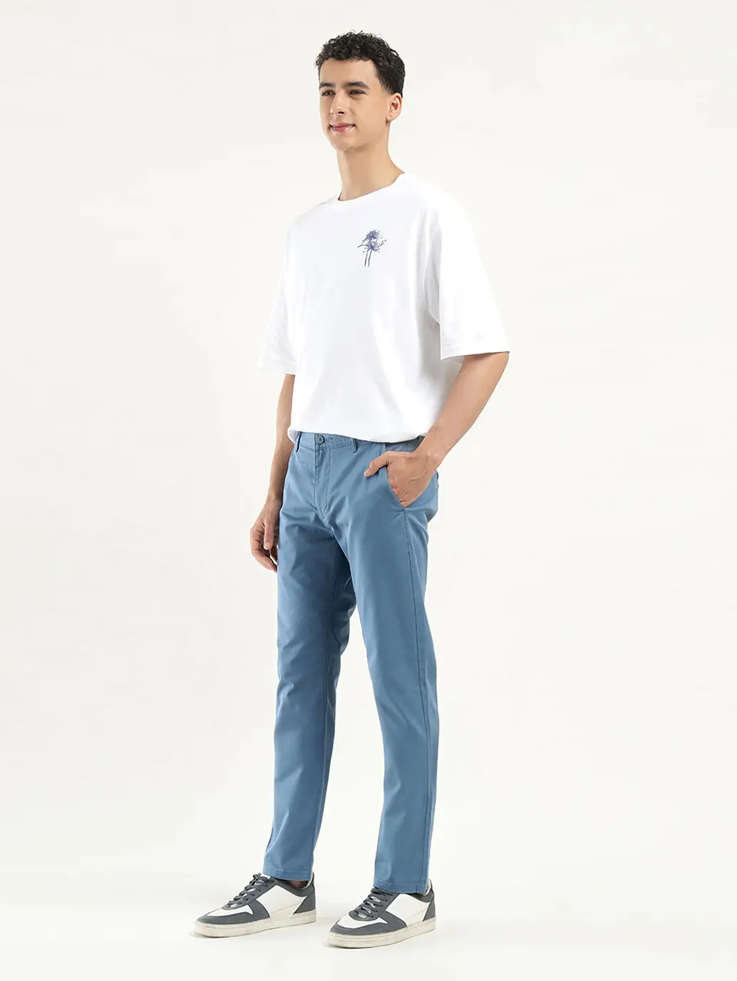 Men's Blue Slim Fit Chinos 5
