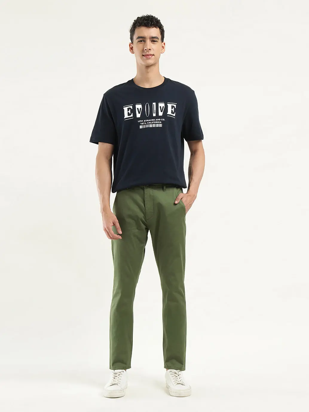 Men's Olive Slim Tapered Fit Chinos 1