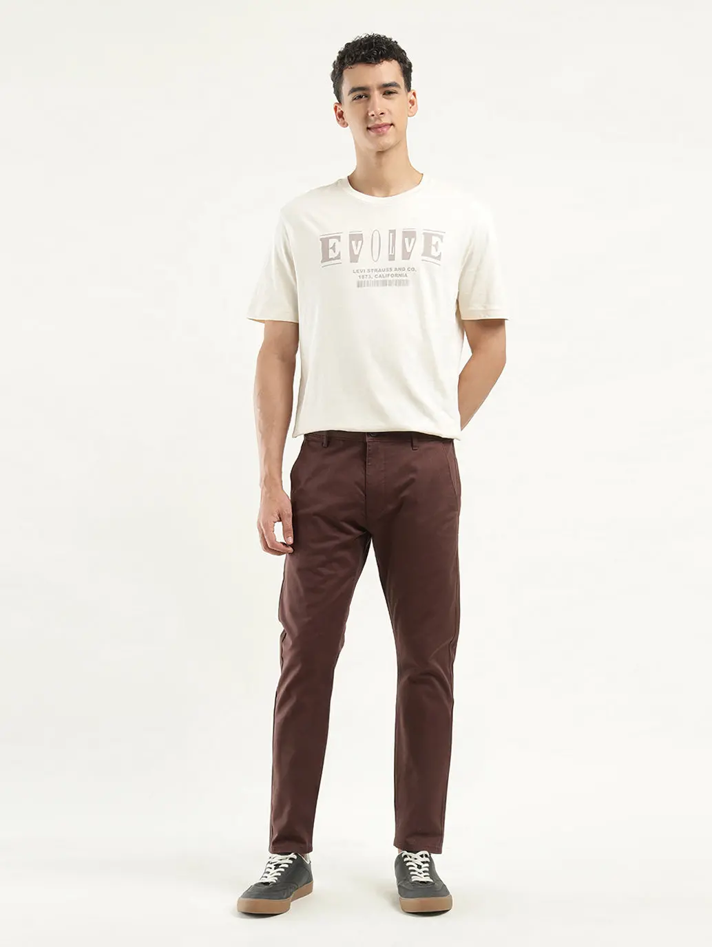 Men's Brown Slim Tapered Fit Chinos 1