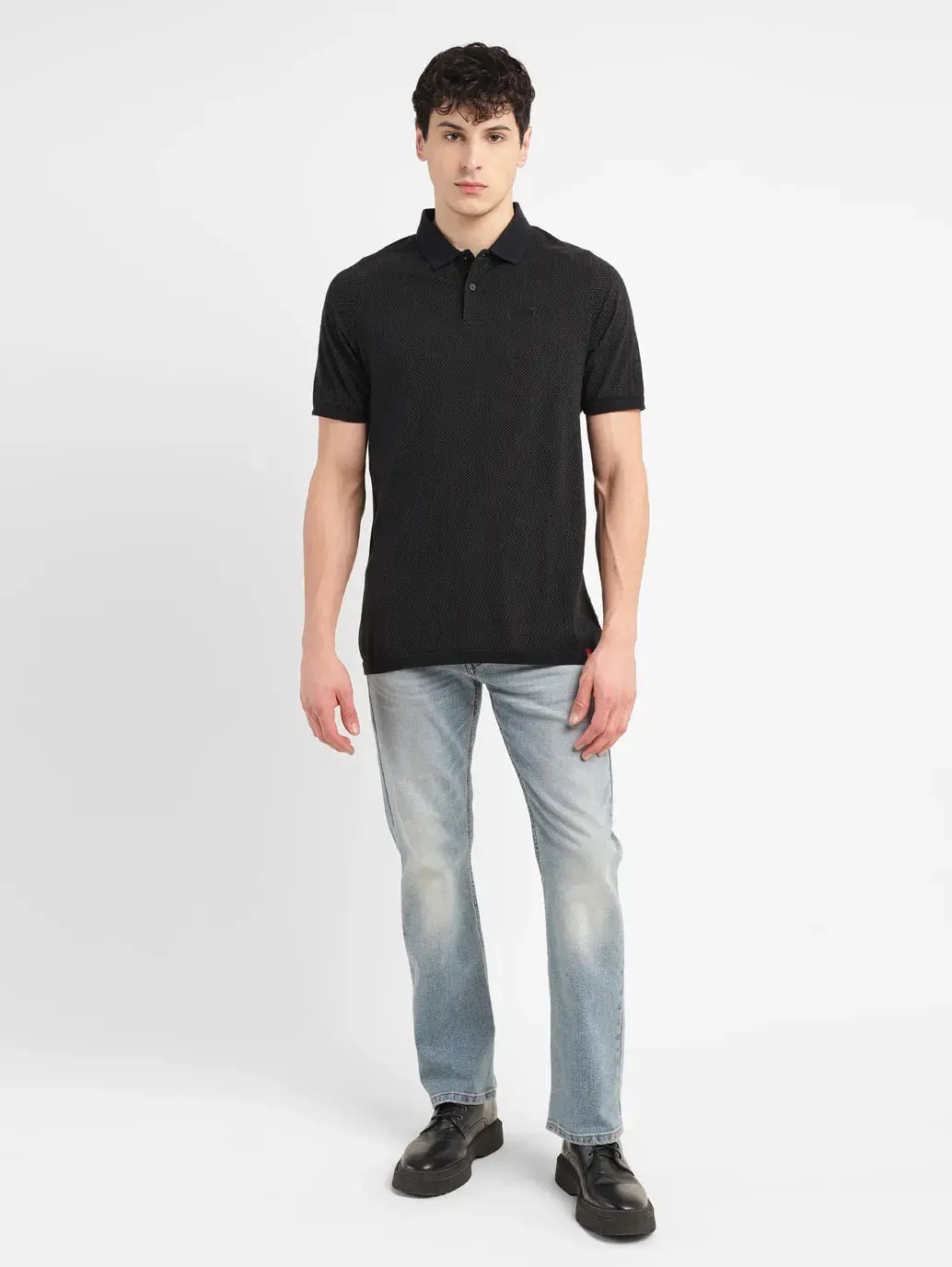 Men's Self Design Slim Fit Polo T-Shirt 1