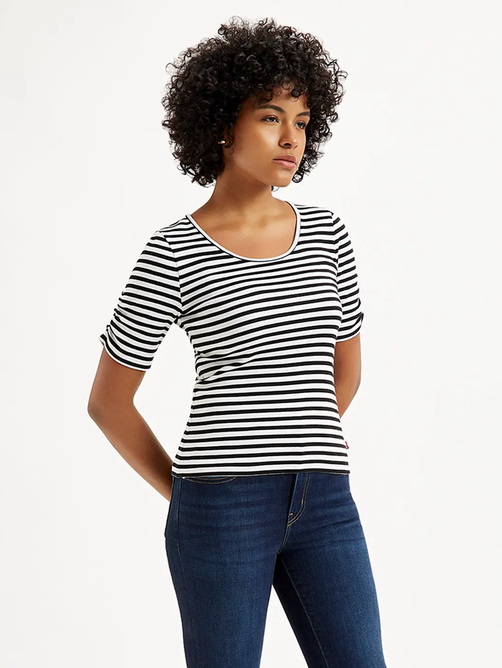 Women's Striped Black Round Neck Top 1