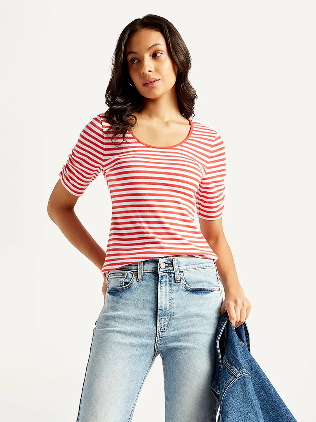Women's Striped Red Scoop Neck Top 1