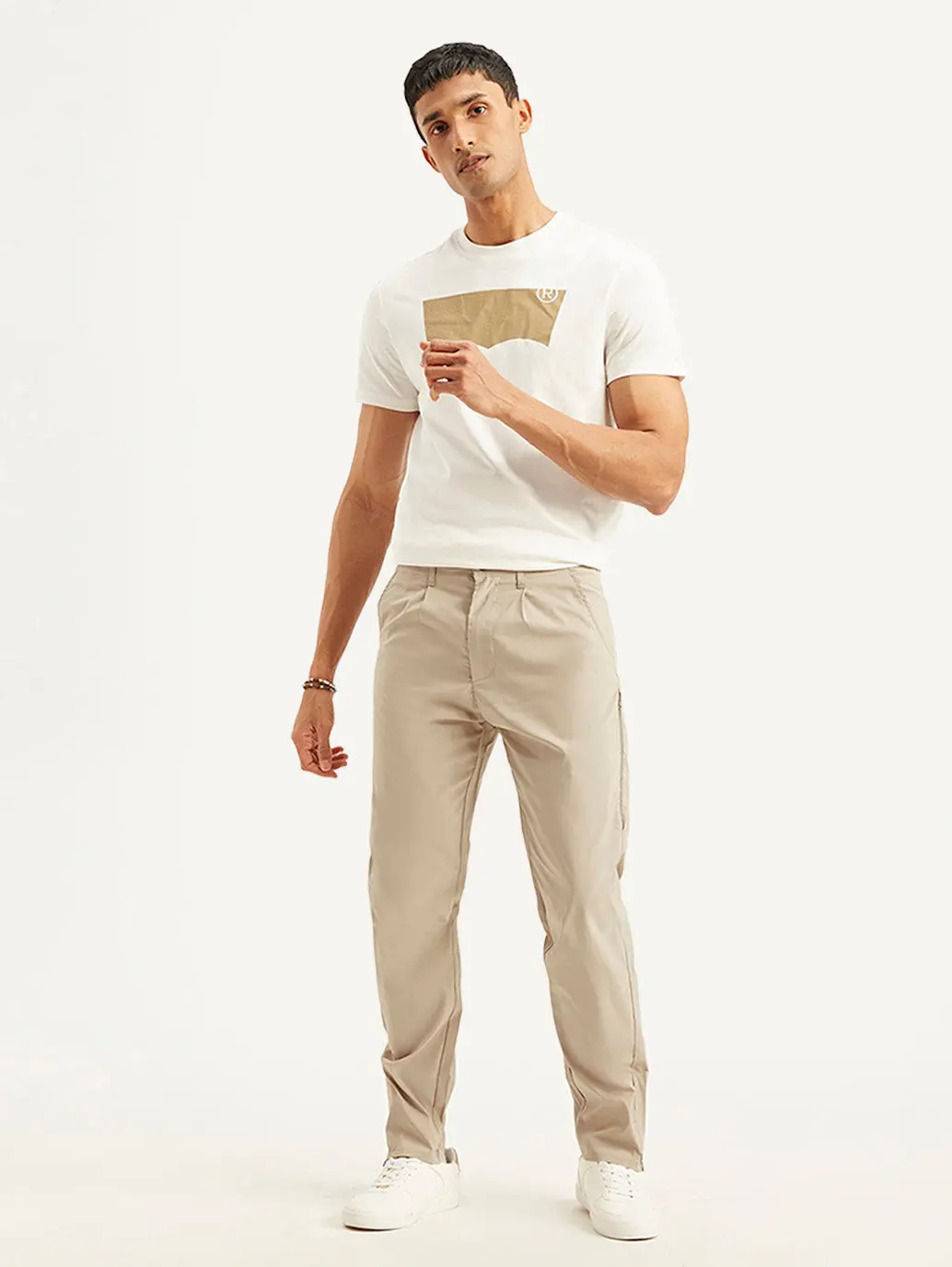 Men's Beige Regular Fit Trousers 1