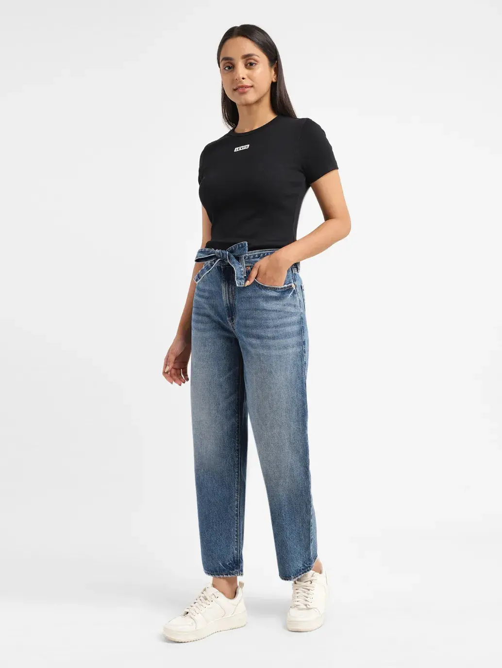 Women's 94 Blue Baggy Wide Leg Fit Mid Rise Jeans 1
