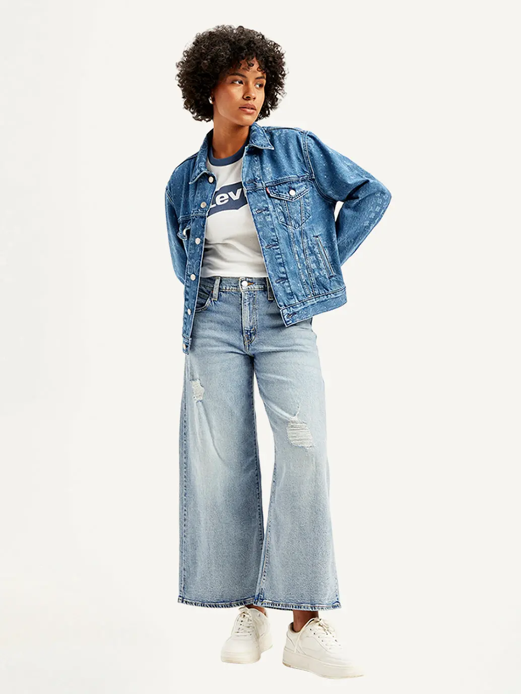 Women's 94 Blue Baggy Wide Leg Fit Mid Rise Jeans 1