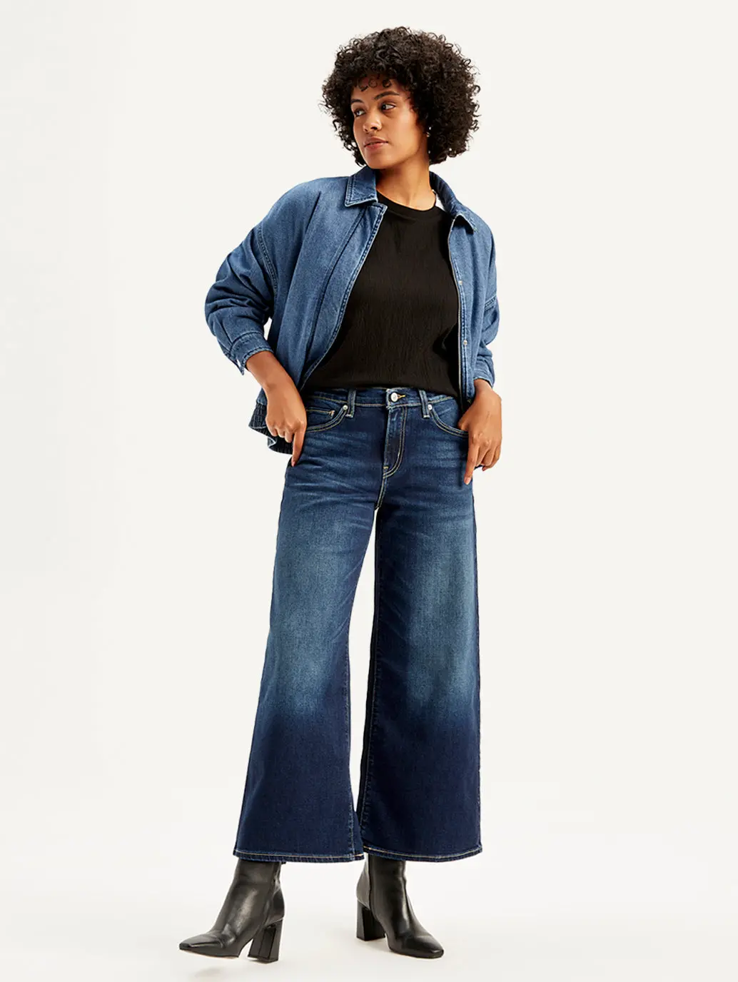 Women's 94 Indigo Baggy Wide Leg Fit Mid Rise Jeans 1