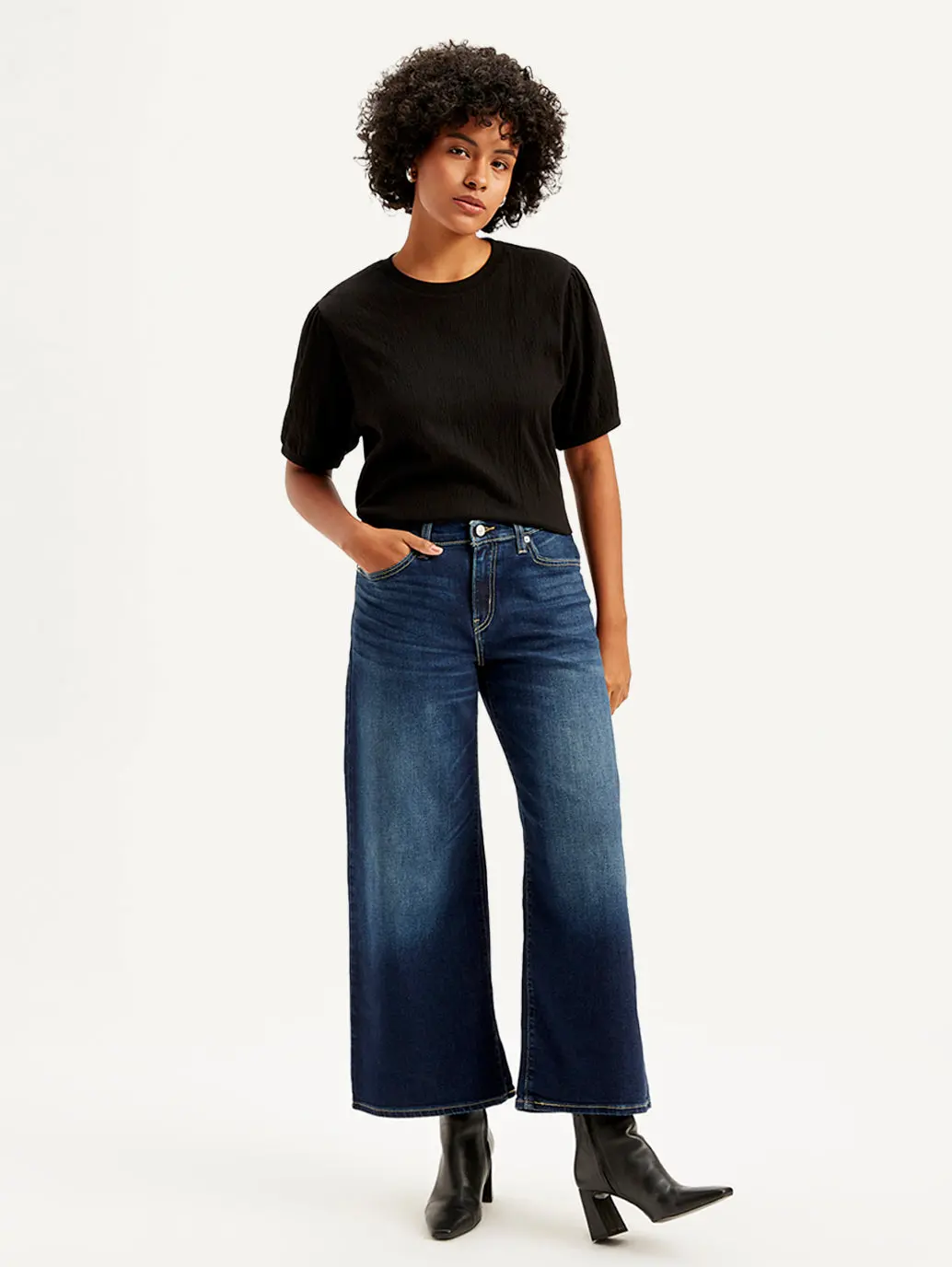 Women's 94 Indigo Baggy Wide Leg Fit Mid Rise Jeans 2