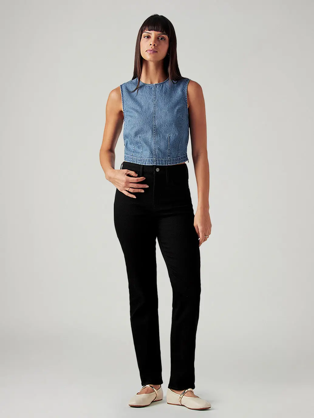 Women's 724 Black Slim Straight Fit High Rise Redloop Jeans 1