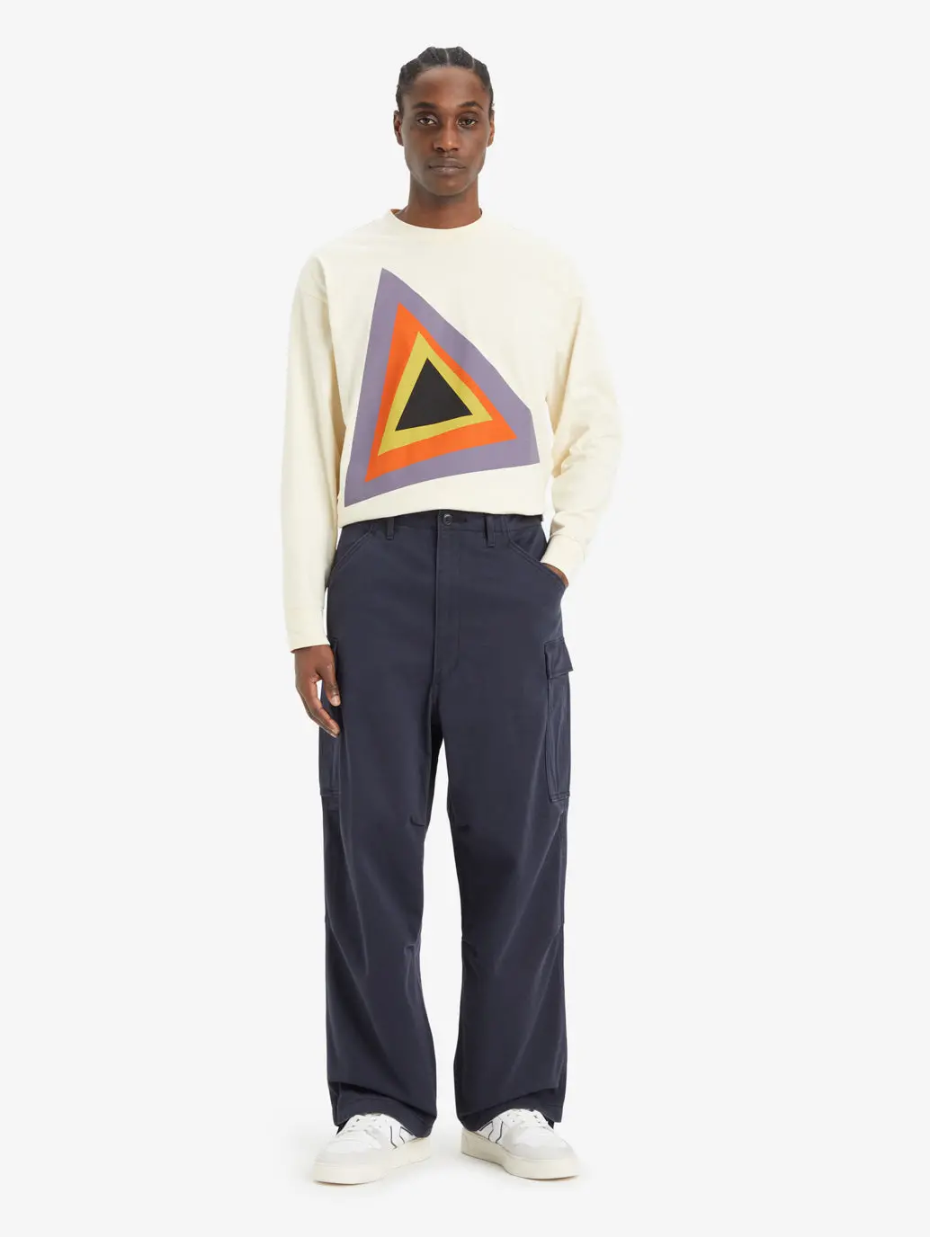 Men's Navy Loose Fit Cargo Trousers 1