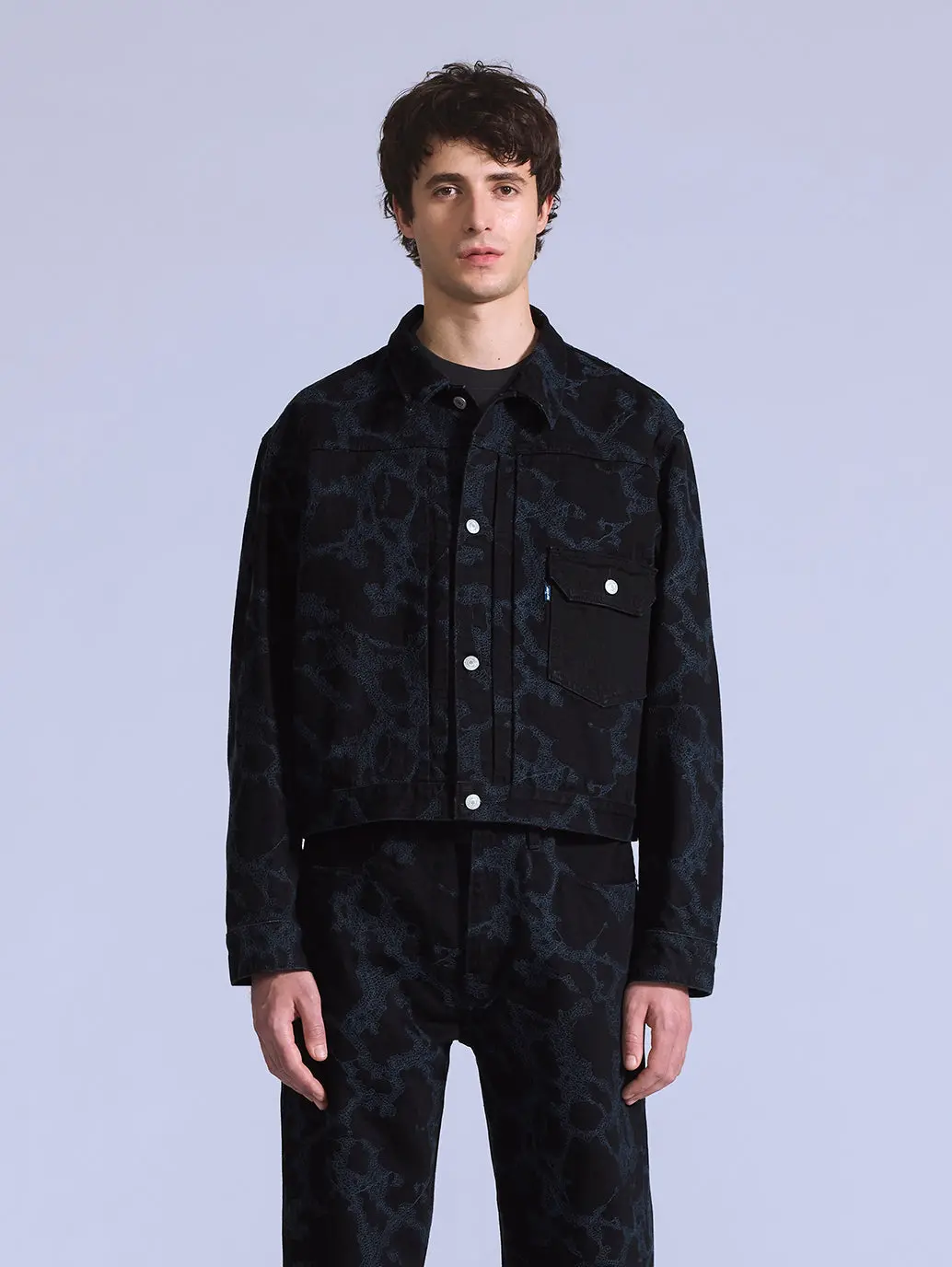 Men's Embroidered Black Denim Jacket 1