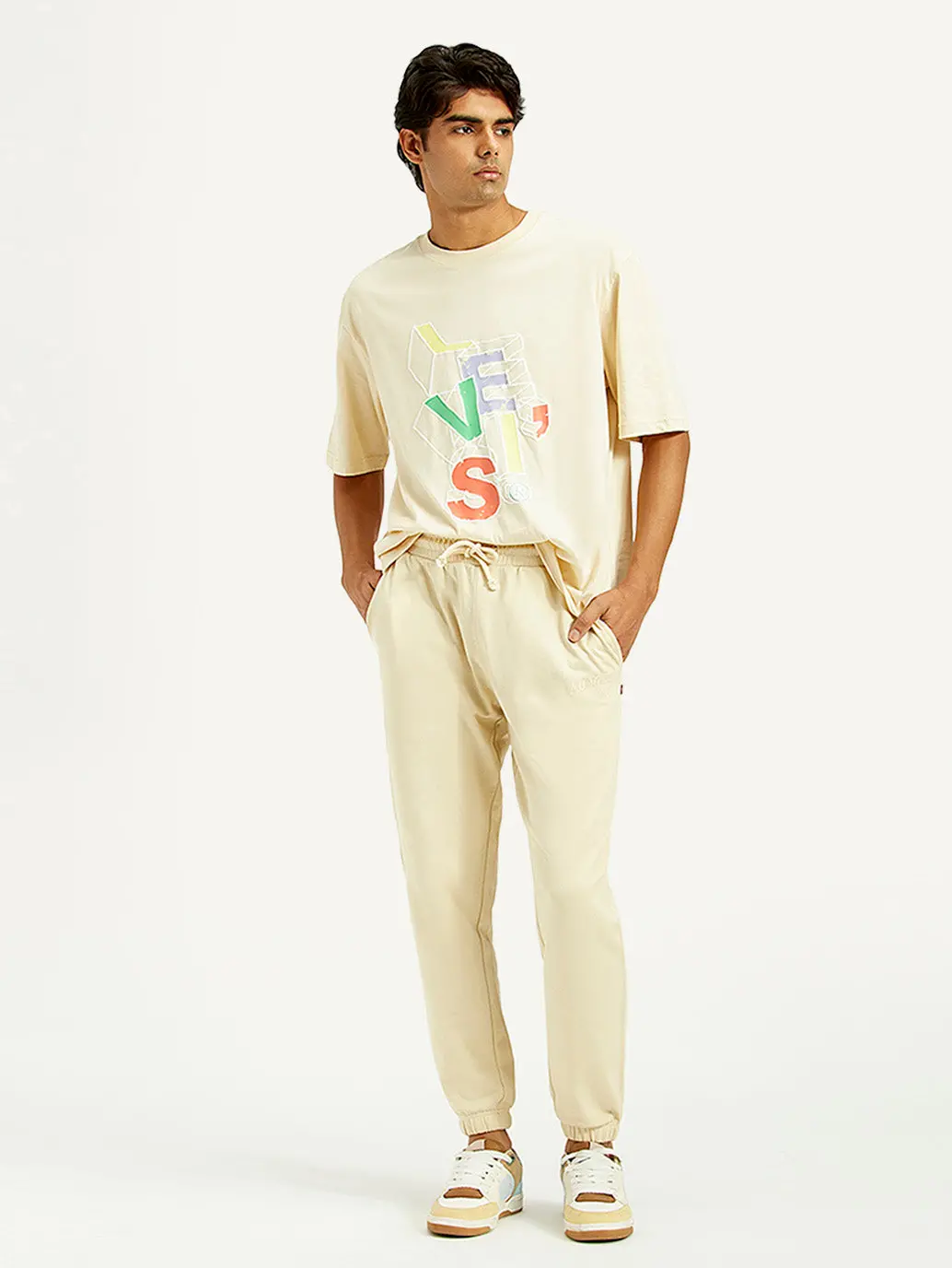 Men's Beige Solid Joggers 1