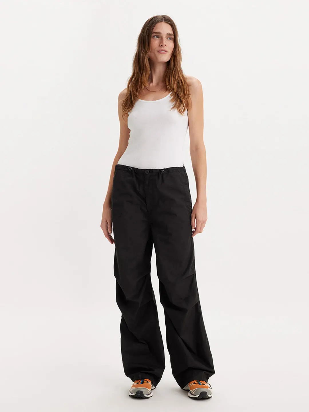 Women's Mid Rise Black Baggy Fit Cargo Trousers 1