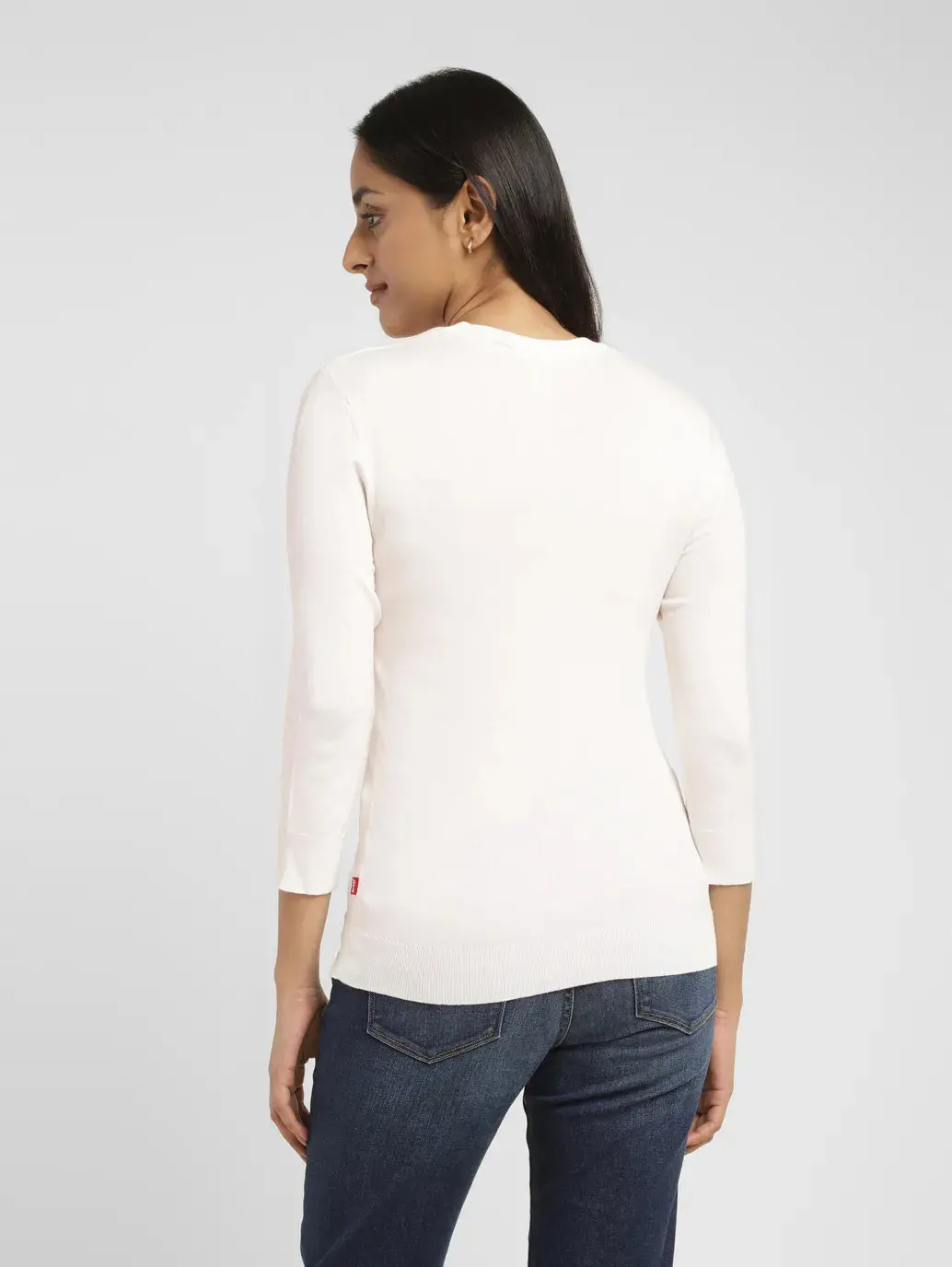 Women's Solid White Crew Neck Sweater 3