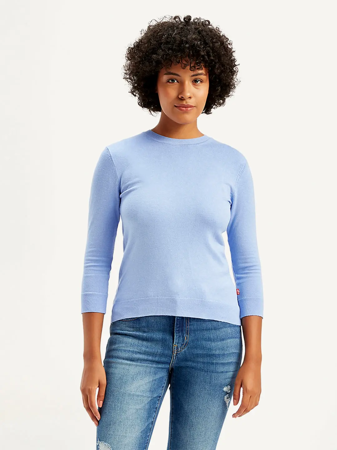 Women's Solid Light Blue Crew Neck Sweater 1
