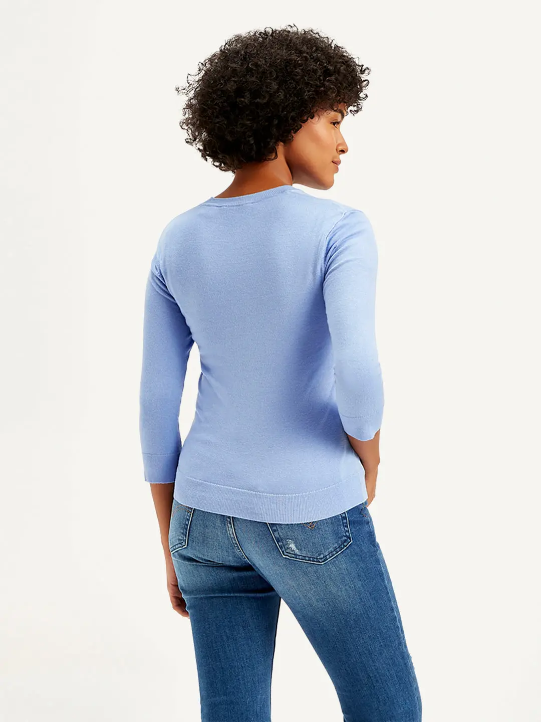 Women's Solid Light Blue Crew Neck Sweater 2