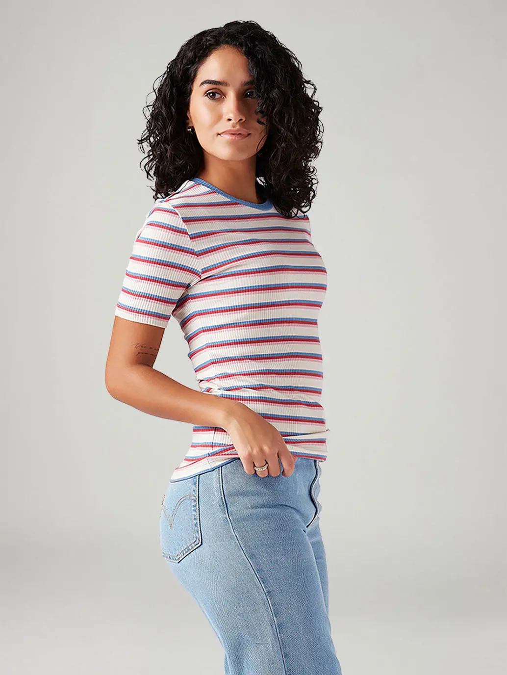 Women's Striped Slim Fit Ribbed Top 1