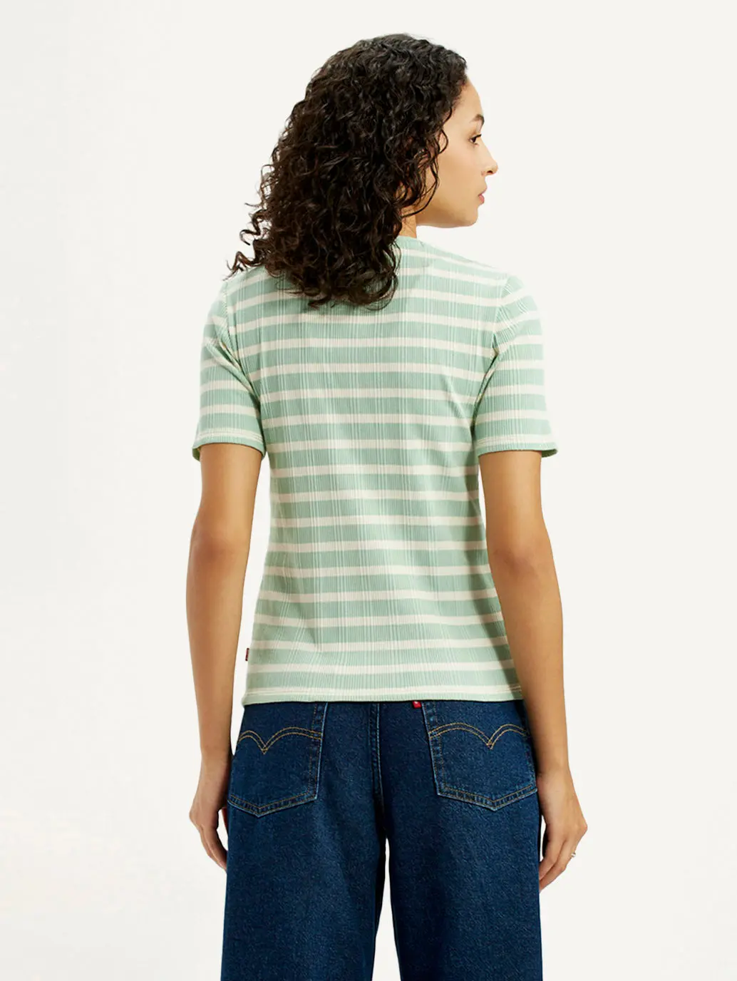 Women's Striped Light Green Slim Fit T-Shirt 3