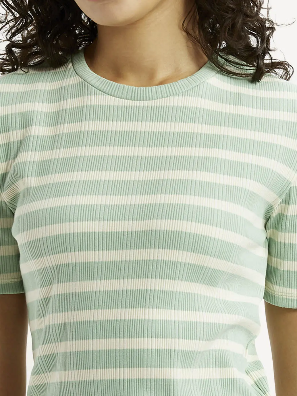Women's Striped Light Green Slim Fit T-Shirt 4