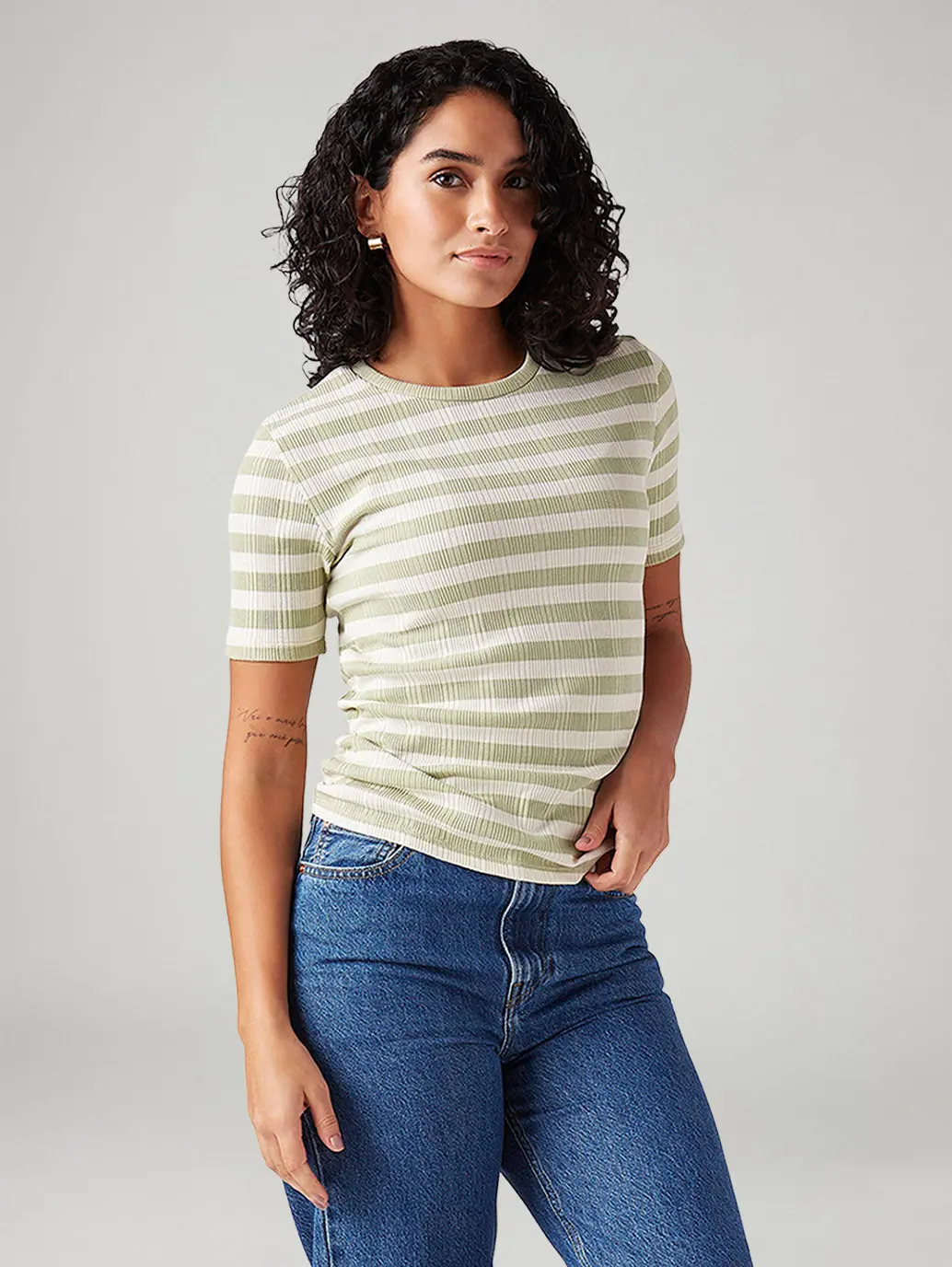 Women's Striped Slim Fit Ribbed Top 1